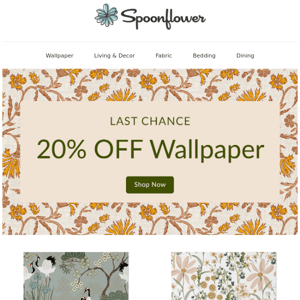 Promo extended! One more day to save 20% on wallpaper 🌼