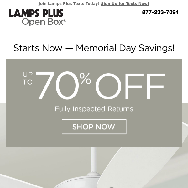 Memorial Day Weekend Savings! Up to 70% Off