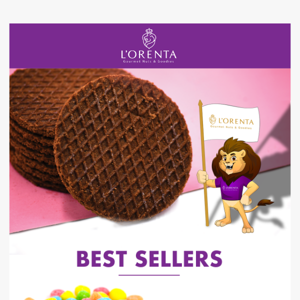 Best selling candies, nut blends, and stroopwafels