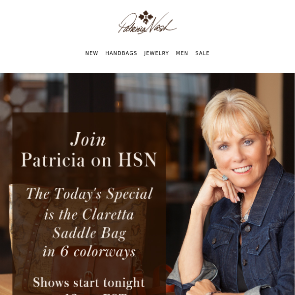 Watch Patricia on HSN tonight | with the Today's Special Claretta