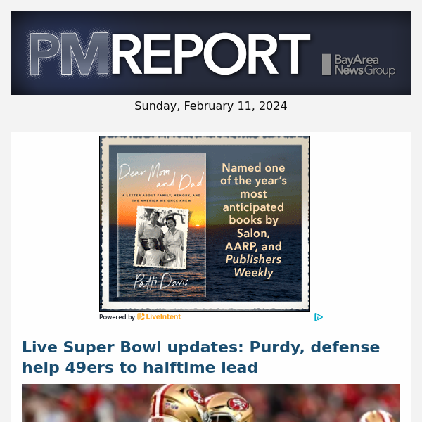 Live Super Bowl updates: Purdy, defense help 49ers to halftime lead