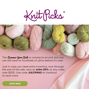 How about an EXTRA 20% off Summer Yarn Sale?