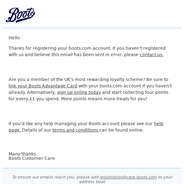 Thanks for registering - Boots.com