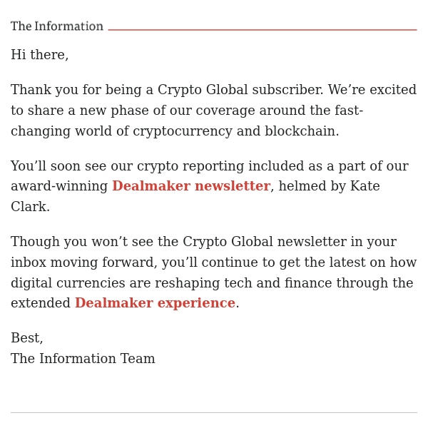 An update to The Information’s Crypto Global newsletter