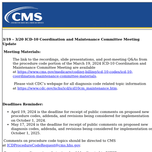 Update: 3/19 – 3/20 ICD-10 Coordination and Maintenance Committee Meeting