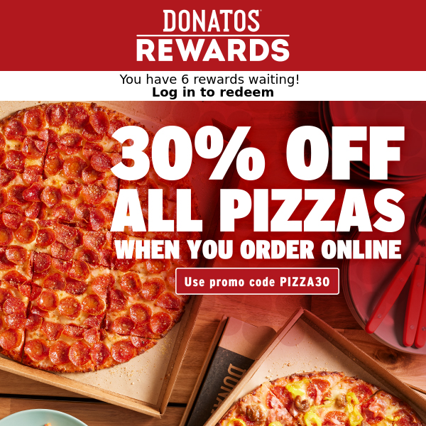 🚨 30 off ALL pizzas! 🍕 Donatos