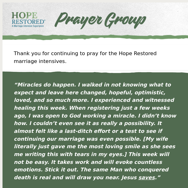 Hope Restored Prayer Initiative — Week of March 25th
