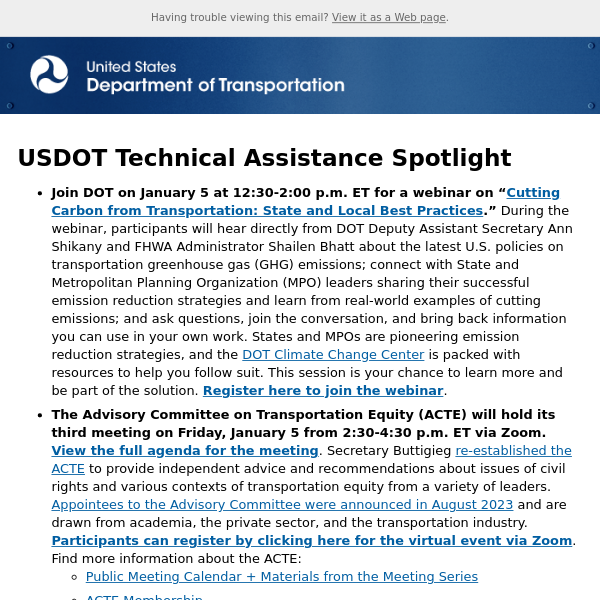 USDOT Navigator – January Biweekly Bulletin