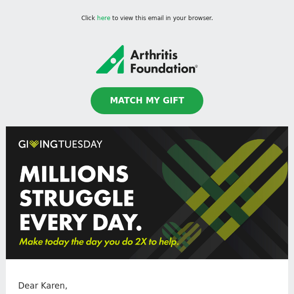 GivingTuesday is here. DOUBLE your gift to end arthritis.