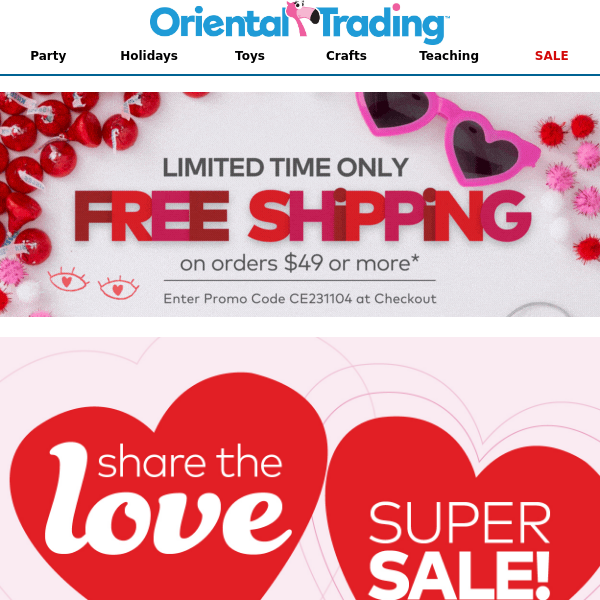 Share the Love, Valentine! Save up to 50% off Valentine Supplies