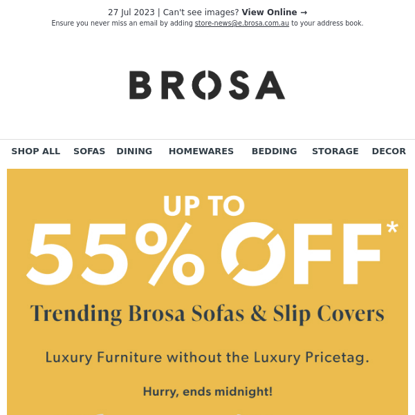 Last Chance to Get Up to 55% Off Trending Brosa Sofas & Slip Covers!