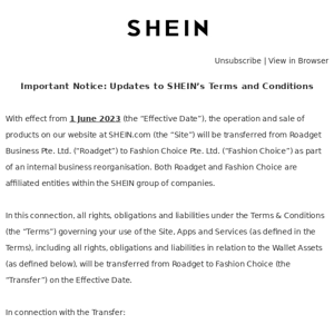 Important Notice: Updates to SHEIN’s Terms and Conditions