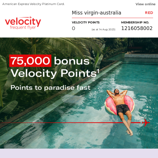 Virgin Australia, boost your balance with 75,000 bonus Points*