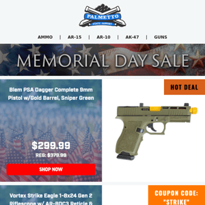 Memorial Day Deals On Vortex Optics, PSA Daggers, Fiocchi Ammo, And Much More!