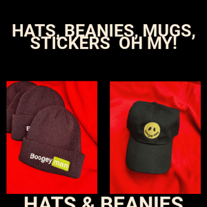 HATS  BEANIES  MUGS  STICKERS