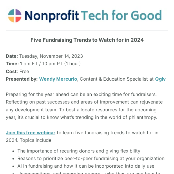 Free Webinar on November 14! Five Fundraising Trends to Watch for in 2024