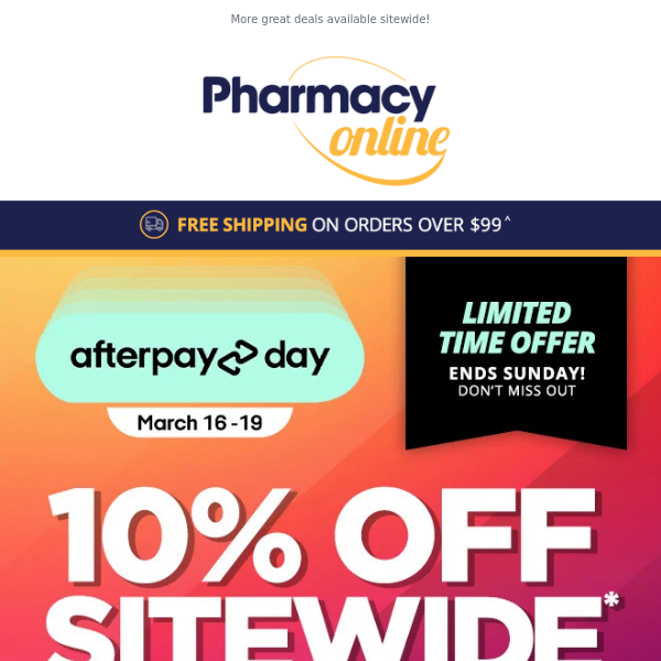 10% OFF SITEWIDE! Afterpay Day sale is here - Don't miss out!