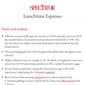 Lunchtime Espresso: Why is inflation rising again?