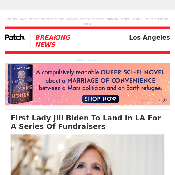 ALERT: First Lady Jill Biden To Land In LA For A Series Of Fundraisers – Fri 01:45:27PM
