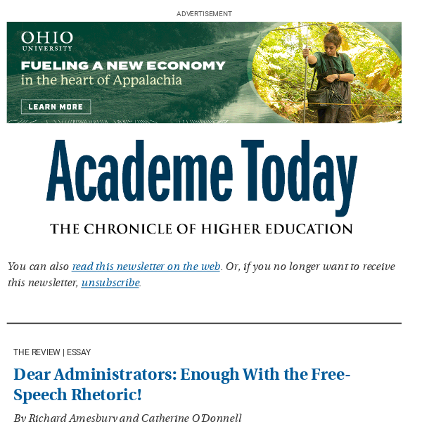 Academe Today: Dear administrators, enough with the free-speech rhetoric! (opinion)