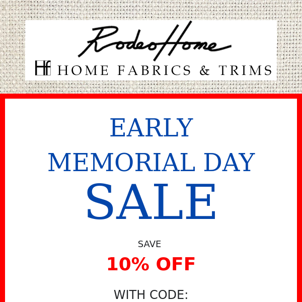 Early Memorial Day Sale