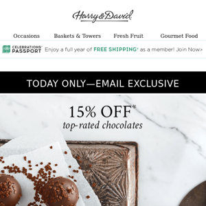 Save 15% TODAY ONLY on popular chocolates.