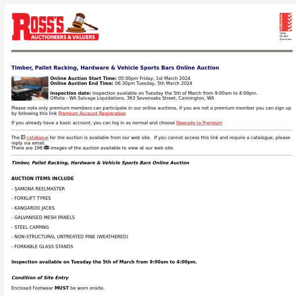 *CLOSING SOON* Ross's > Timber, Pallet Racking, Hardware & Vehicle Sports Bars Online Auction 05/03/24