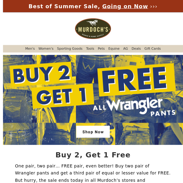 Wrangler Pants - Buy 2, Get 1 Free - Murdoch's Ranch & Home Supply