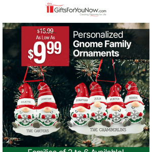 $9.99 Personalized Gnome Family Ornament!