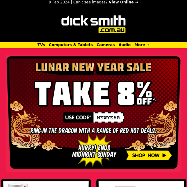 Take 8% OFF Red Hot Deals in Our Lunar New Year Sale - 72 HRS Only!
