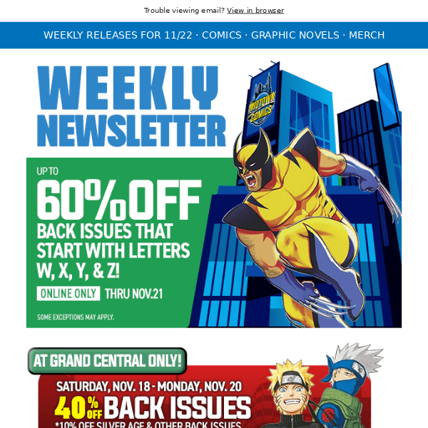 Up to 60% Off Select Back Issues, Batman Off-World #1 by Jason Aaron & Doug Mahnke, New Secret Wars Battleworld #1 by DeFalco & Oliffe, & More!