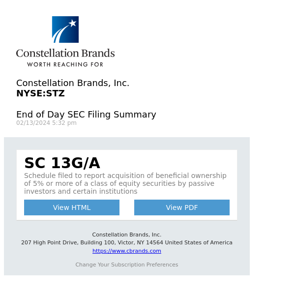 Daily SEC Filing Alert for Constellation Brands, Inc. (STZ)