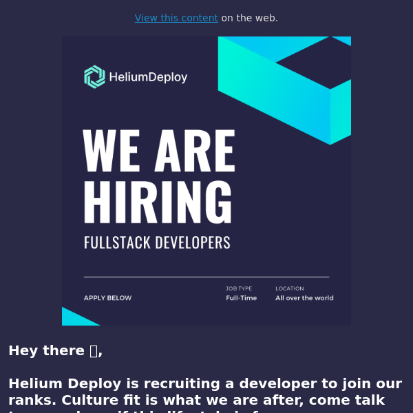 Helium Deploy is recruiting a Dev 🧑‍💻
