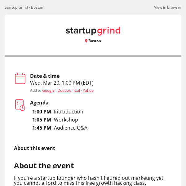 Startup Grind, join us for Startup Growth-Hacking with Andrew Lee Miller (Growth Expertz)