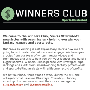 Thanks for signing up for SI Winners Club.