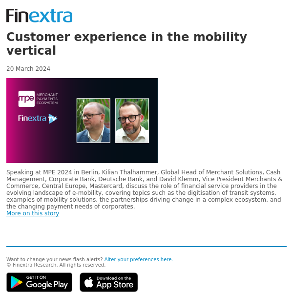 Finextra News Flash: Customer experience in the mobility vertical