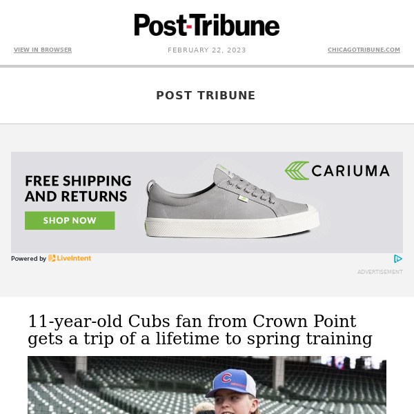 11-year-old Cubs fan from Crown Point gets a trip of a lifetime to spring training | Valpo Council passes first reading pet store ordinance, while pending state legislation could block it