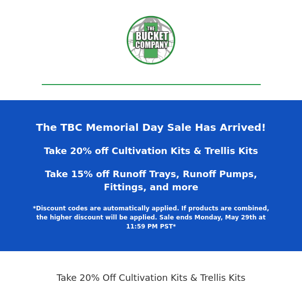 Take 20% Off for the TBC Memorial Day Sale