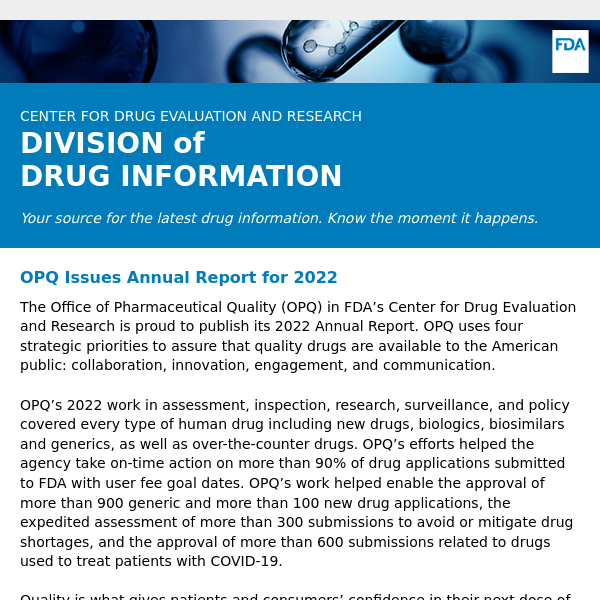 OPQ Issues Annual Report for 2022 – Drug Information Update