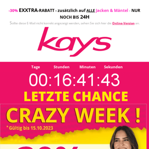 Crazy -30% Rabatt -  NUR noch bis 24H