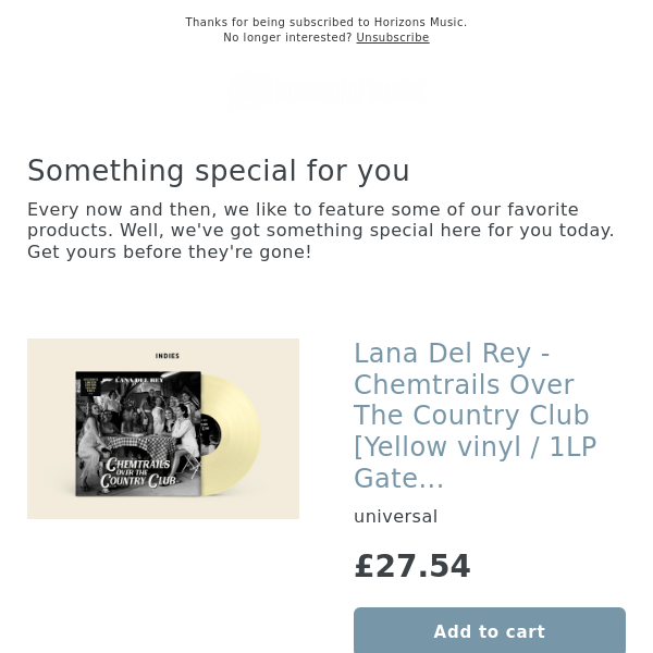 Limited! Lana Del Rey - Chemtrails Over The Country Club [Yellow