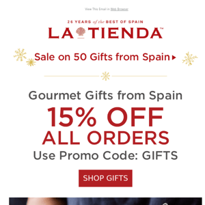 Black Friday Sale, 15% Off Gourmet Gifts from Spain. Plus Order Now, Ship Later for Christmas