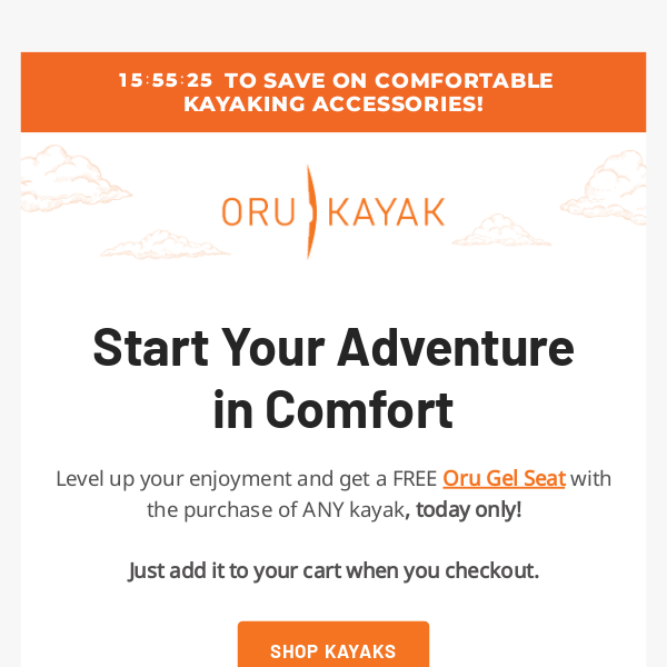 1 Day only: Get a FREE Gel Seat and 25% OFF accessories - Oru Kayak