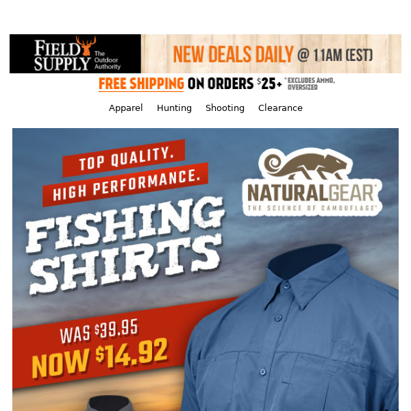 🎣 Natural Gear fishing shirt blowouts! Get hooked for $14.95