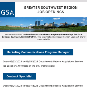 New/Current Job Opportunities in the GSA Greater Southwest Region