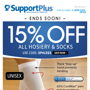 15% off Hosiery & Socks - Ends Tomorrow!