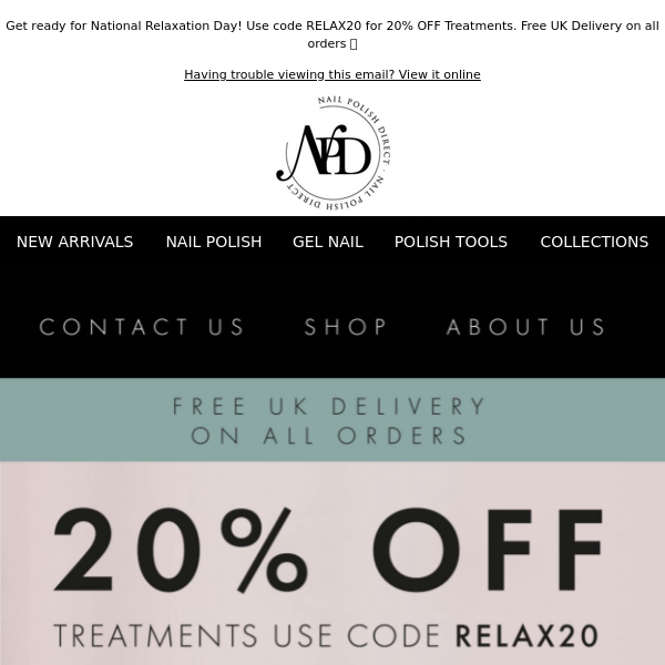 Shop 20% OFF Treatments in preperation of National Relaxation Day! Use Code RELAX20 🧖🏽‍♀️