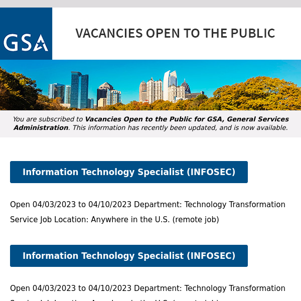 New/Current Job Opportunities at GSA Open to the Public (All U.S. Citizens)