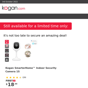 Kogan SmarterHome™ Indoor Security Camera 1S