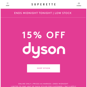 15% OFF DYSON | Ends Midnight 💗